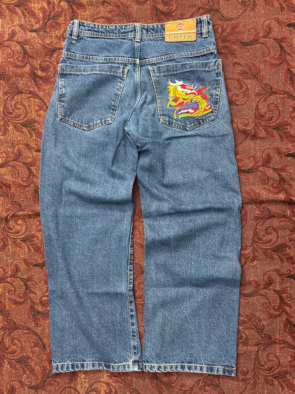 Y2K Killer Jeans Baggy Dragon Embroidered Denim